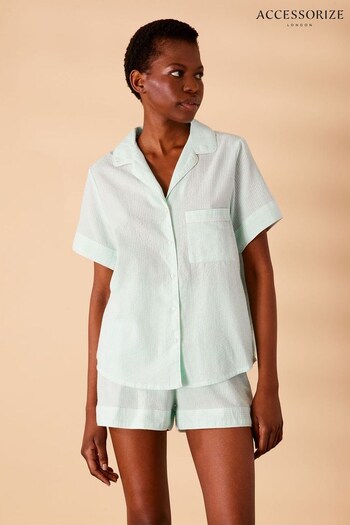 Accessorize Green Seersucker Stripe Shorts Pyjama Set (D72098) | £35