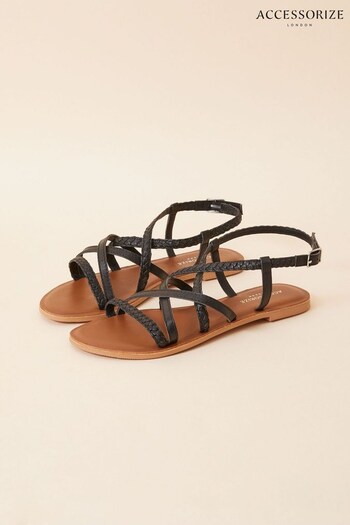 Accessorize Black Plaited Strappy Sandals (D72102) | £30