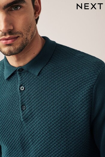 Green Regular Textured Knitted Polo Shirt (D72113) | £28
