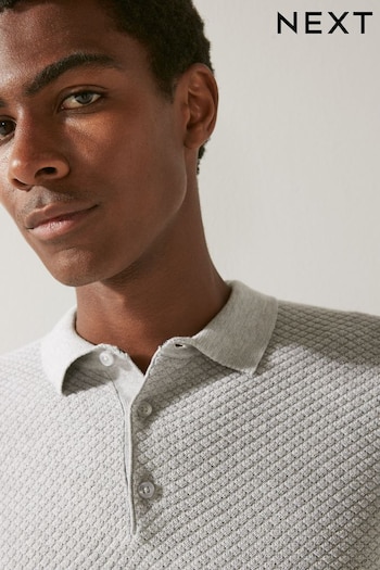 Grey Regular Textured Knitted Polo Silver Shirt (D72115) | £28