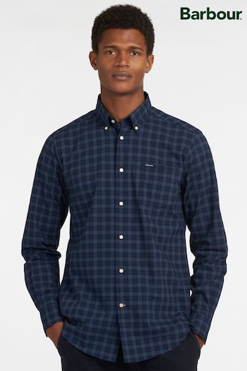 Barbour® Navy Blue Lomond Tartan Check Long Sleeve Cotton Shirt (D72135) | £65