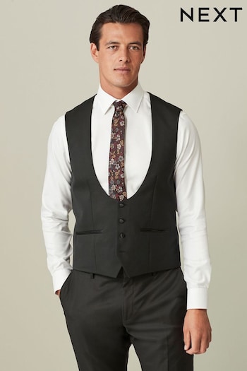 Black Wool Blend Shiny Tuxedo Waistcoat (D72251) | £59