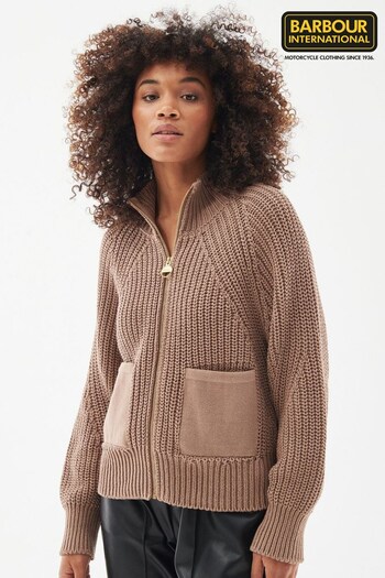 Barbour® International Camel Metisse Knitted Bomber Cardigan (D72343) | £109