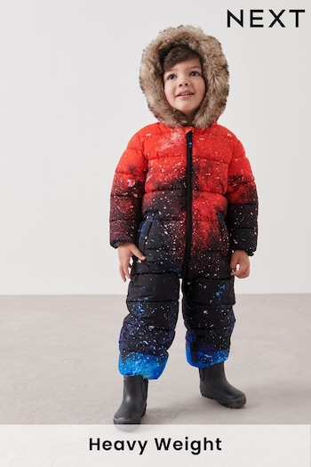 Red Galaxy Print Snowsuit With Faux Fur Hood Trim (3mths-7yrs) (D72379) | £32 - £36