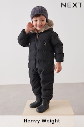 Black Snowsuit With Faux Fur Hood Trim (3mths-7yrs) (D72380) | £32 - £36