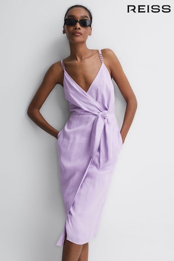 Reiss Lilac Esme Linen Side Tie Midi Dress (D72418) | £70