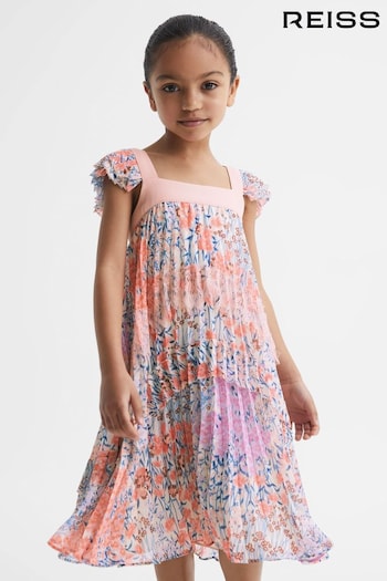 Reiss Pink Print Aster Junior Floral Printed Pleated Dress (D72431) | £75
