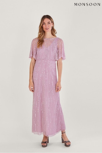 Monsoon Natural Elizabeth Recycled Polyester Embellished Maxi Dress (D72449) | £175