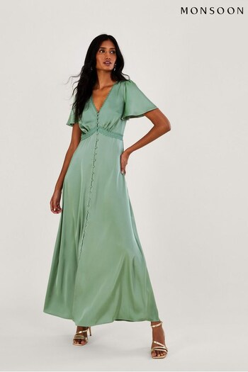 Monsoon Green Ivy Satin Maxi Dress (D72450) | £125