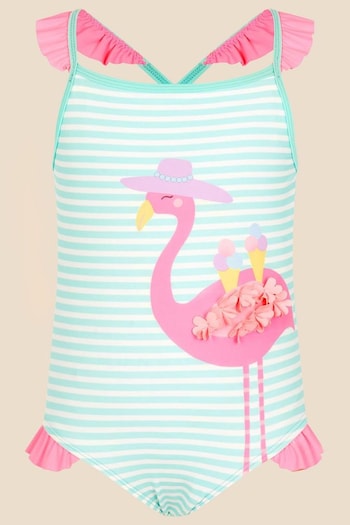 Angels By Accessorize Blue Flamingo Stripe Swimsuit (D72467) | £16 - £17
