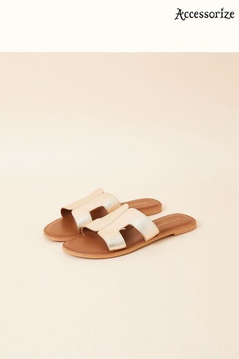 Accessorize Gold Leather Cut-Out Detail Sliders (D72494) | £32