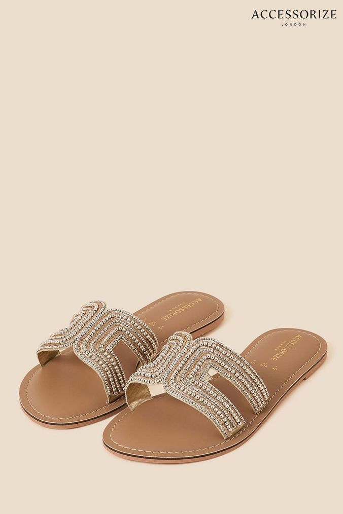 Accessorize Gold Beaded Sliders (D72495) | £32