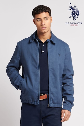 U.S. Polo with Assn. Mens Blue Cotton Twill Collared Harrington Jacket (D72558) | £89