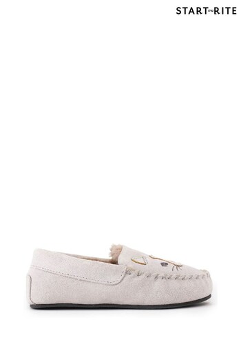 Start-Rite Grey Snuggle Cat Suede Warm Moccasin Slippers (D72726) | £26