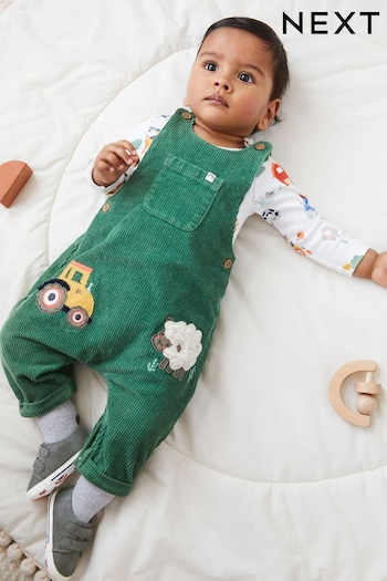 Green Baby Appliqué Corduroy Dungarees And Jersey Bodysuit Set (0mths-2yrs) (D72731) | £22 - £24