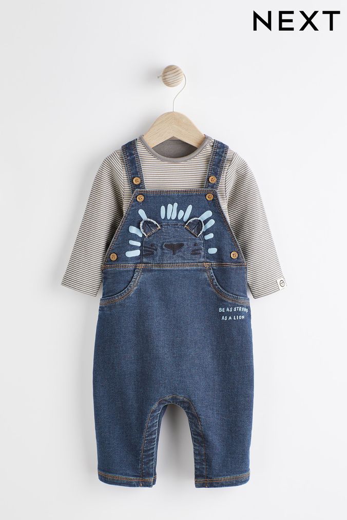 Dark Denim Blue Baby Appliqué Denim Dungarees And Jersey Bodysuit Set (0mths-2yrs) (D72732) | £22 - £24