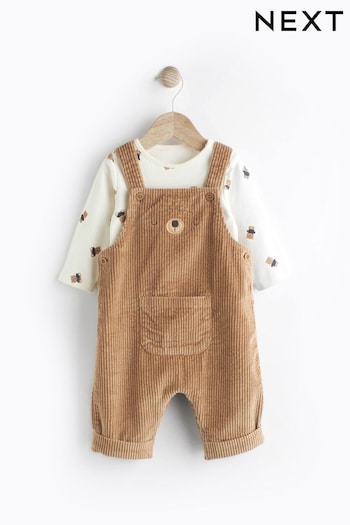 Tan Bear Baby Corduroy Dungaree And Bodysuit Set (0mths-2yrs) (D72733) | £22 - £24