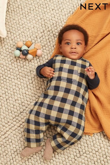 Navy Baby Woven Check Dungarees And Jersey Bodysuit Set (0mths-2yrs) (D72735) | £22 - £24