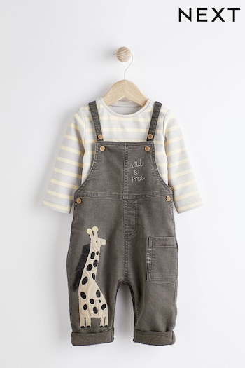 Charcoal Grey Baby Appliqué Denim Dungarees And Jersey Bodysuit Set (0mths-2yrs) (D72738) | £20 - £22