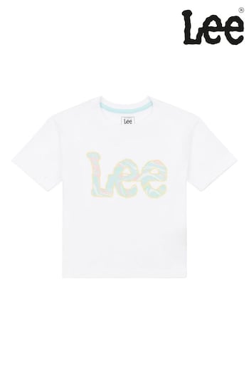 Lee Girls Marble White Print Boxy T-Shirt (D72839) | £20 - £24