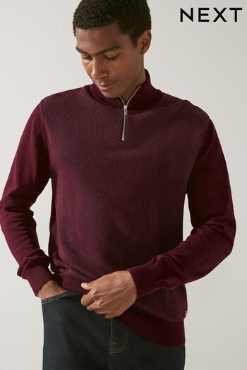 Burgundy Red Premium Knitted Zip Neck Jumper (D72868) | £36