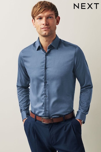 Blue Herringbone Trimmed Shirt (D72871) | £30