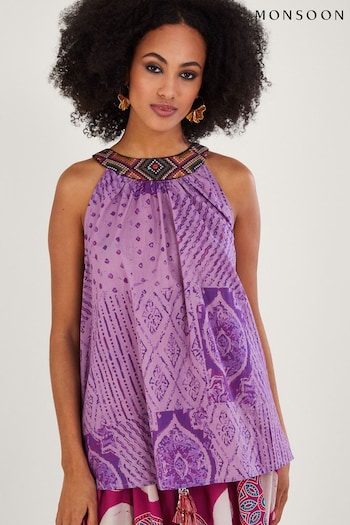 Monsoon Purple Halter Cami Top in Sustainable Cotton (D72873) | £70