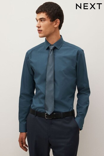 Blue Slim Fit Single Cuff Shirt And Tie Pack (D72883) | £30