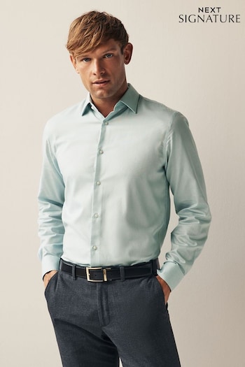 Sage Green Regular Fit Single Cuff Signature Textured Single Cuff Shirt With Trim Detail (D72888) | £36