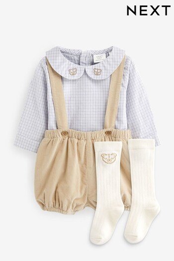 Neutral Baby Smart Dungarees And Woven Collar Bodysuit 3 Piece Set (0mths-2yrs) (D72901) | £24 - £26