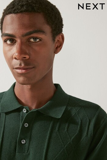 Green Tipped Cable Long Sleeve Polo Shirt (D72906) | £34