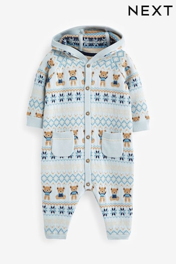 Pale Blue Fairaisle Knitted Baby Rompersuit (0mths-2yrs) (D72908) | £20 - £22