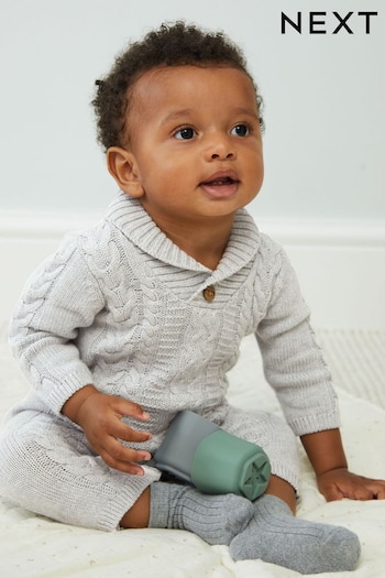 Grey Wei Cable Knitted Romper (0mths-2yrs) (D72909) | £17 - £19