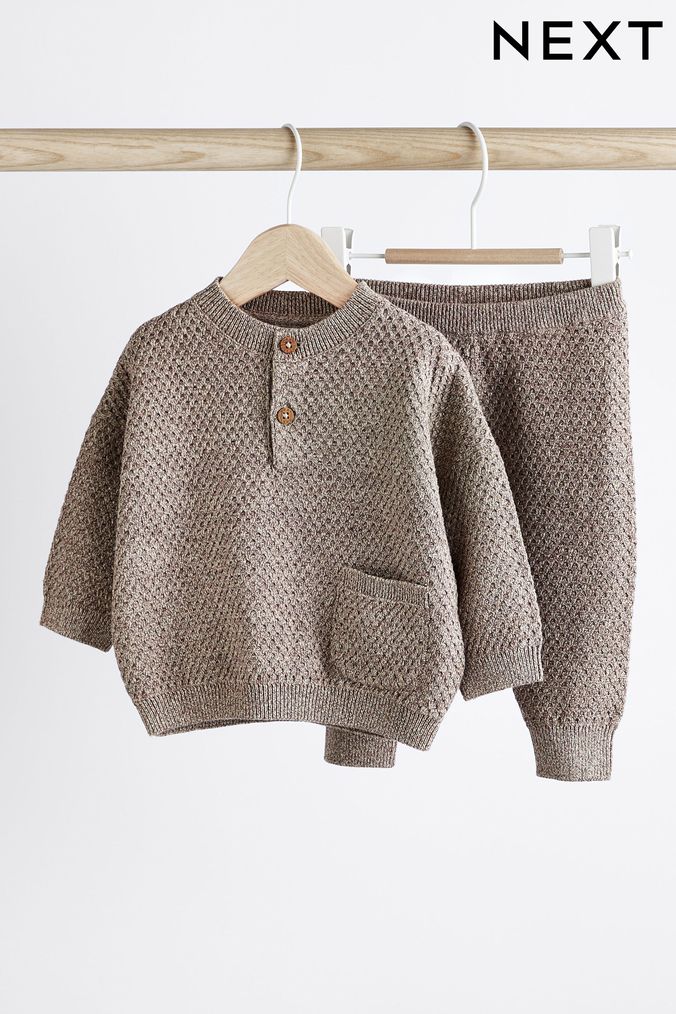 Mink Brown Waffle Knit Baby Jumper And Leggings Set (0mths-2yrs) (D72913) | £17 - £19