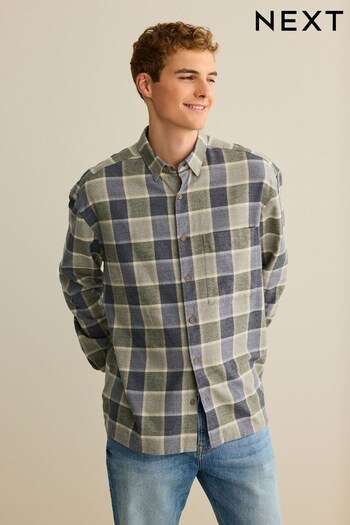 Green/Grey Relaxed Fit Check Long Sleeve Shirt (D72922) | £32