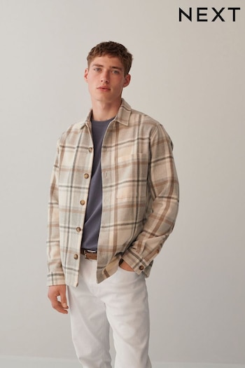 Neutral Check Shacket With Wool (D72925) | £24