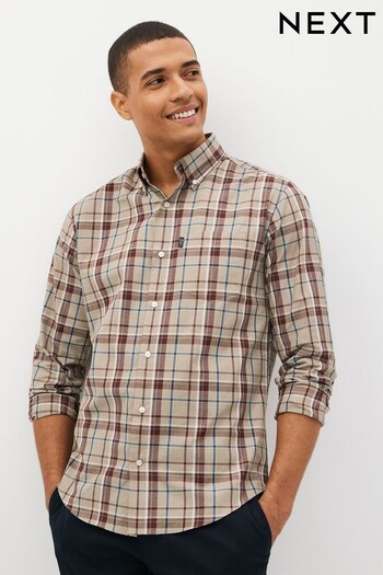 Brown Check Easy Iron Button Down Oxford Shirt (D72934) | £22