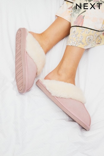 Pale Pink Suede Mule Slippers (D72946) | £23