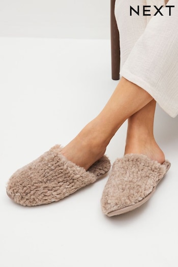 Natural Recycled Faux Fur Cosy Mule Slippers (D72949) | £12
