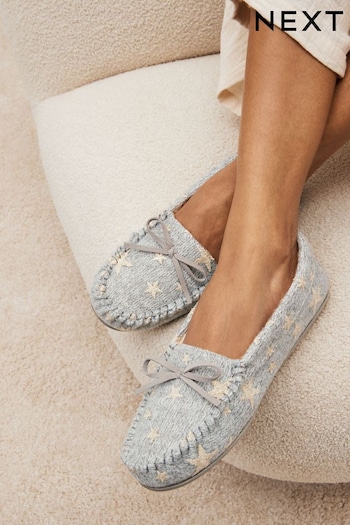 Grey Star Faux Fur Lined Moccasin Slippers (D72966) | £20