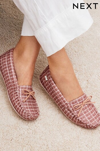 Pink Check Moccasin Slippers (D72967) | £20