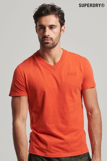 Superdry Orange Organic Cotton Essential Logo V-Neck T-Shirt (D72970) | £20