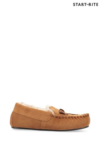 Start-Rite Brown Snuggle Tan Dog Moccasin Suede Warm Slippers (D73089) | £26