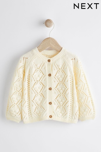 White Bobble Knit Baby Cardigan (0mths-2yrs) (D73100) | £13 - £15