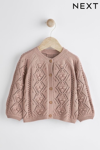 Mink Brown Bobble Knit Baby Cardigan (0mths-2yrs) (D73102) | £13 - £15