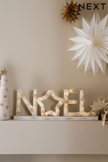 White Light Up Fabric Wrapped Noel Christmas Decoration (D73303) | £38