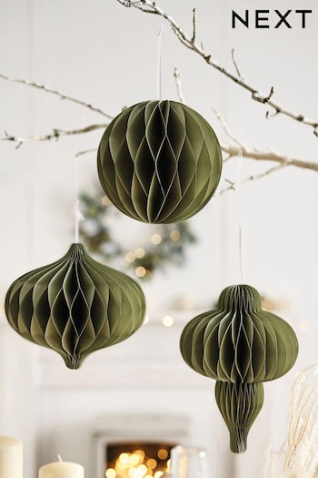 Set of 3 Green Hanging Paper Christmas Decorations (D73304) | £12