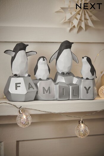 Silver Penguin Family Resin Christmas Decoration (D73308) | £24