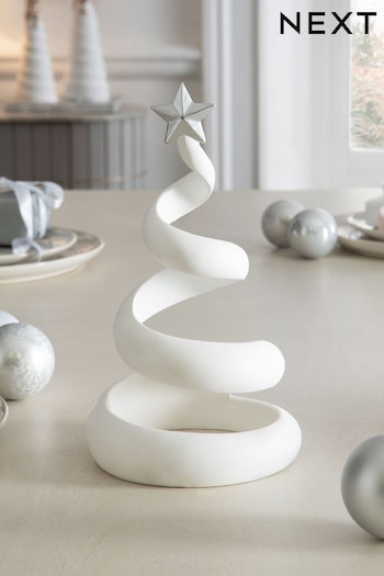 White Resin Spiral Christmas Tree Ornament (D73309) | £22