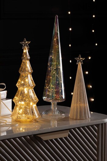 Set of 3 White Light Up Glass Tree Christmas Decorations (D73313) | £35